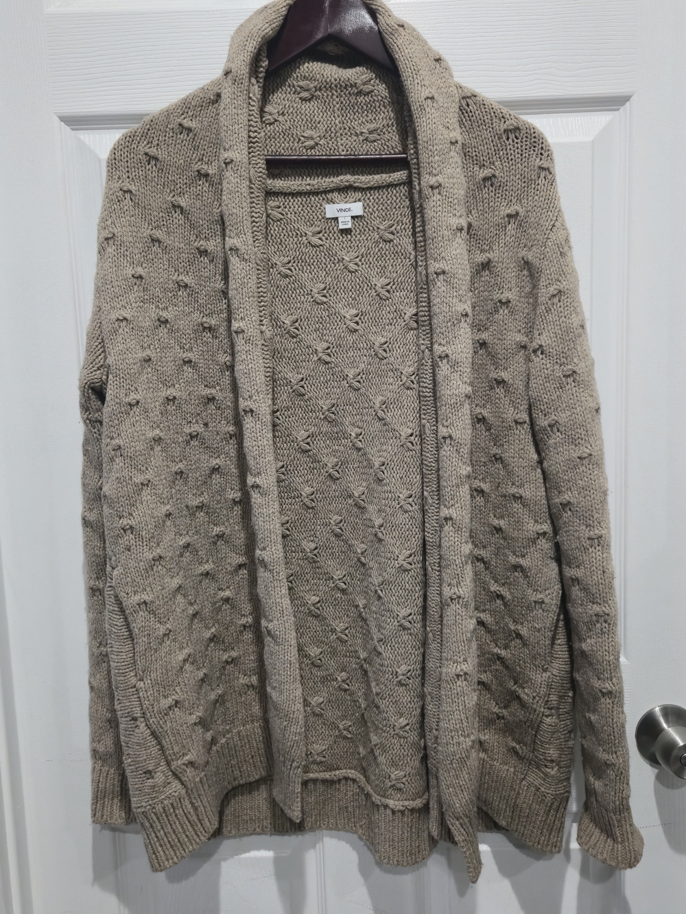 Vince Tuck Stitch Yak Wool Cardigan Taupe Shawl Collar S - Picture 5 of 15